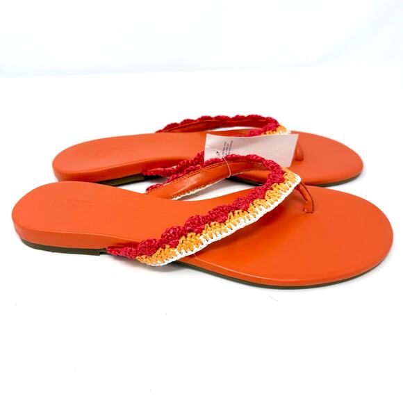 Loft Crochet Strap Flip Flop Sandals 9 Orange Red White NWT - defect please read - Picture 1 of 7